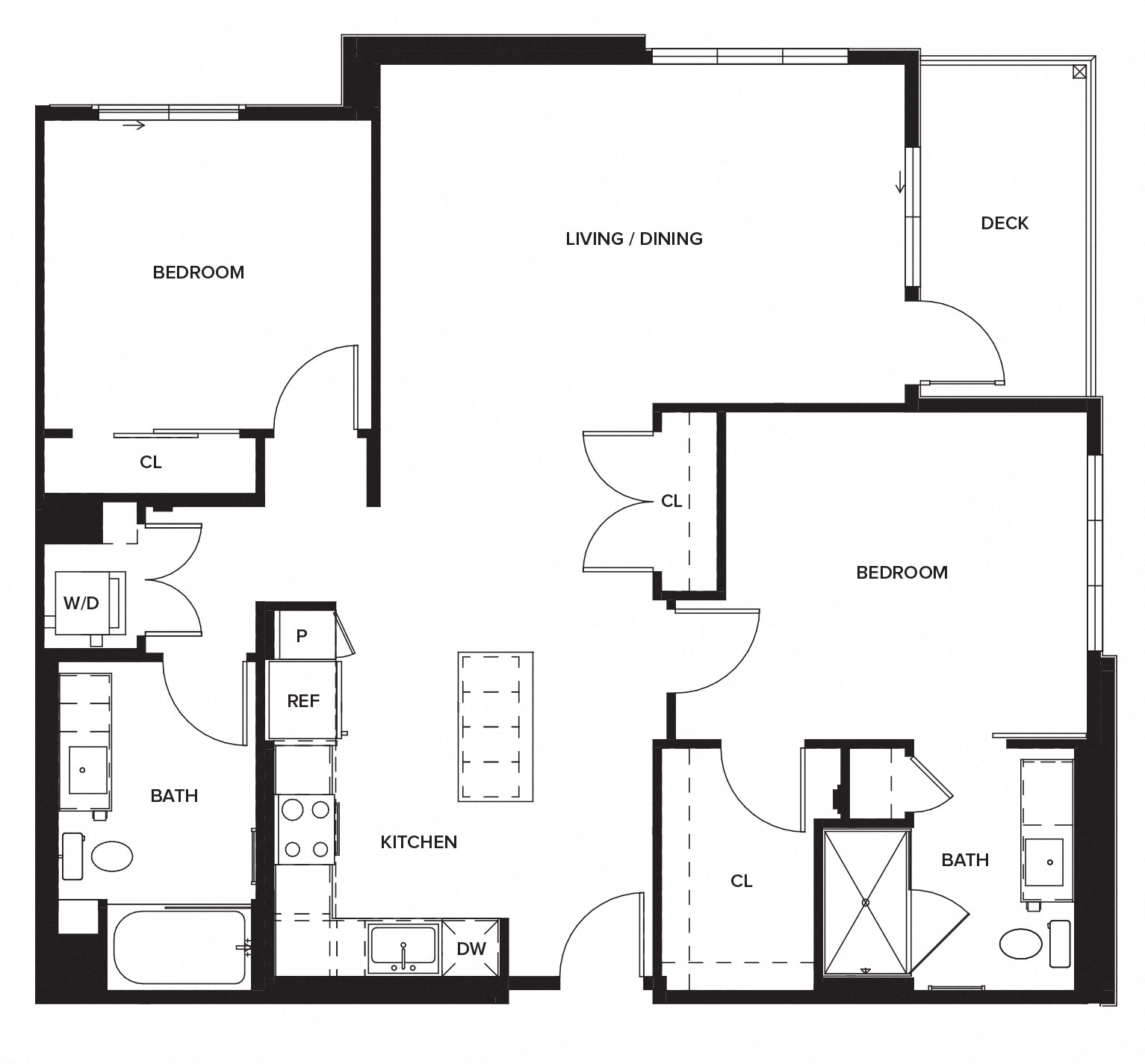 Floor plan for 2 beds, 2 baths, 1210 sqft
